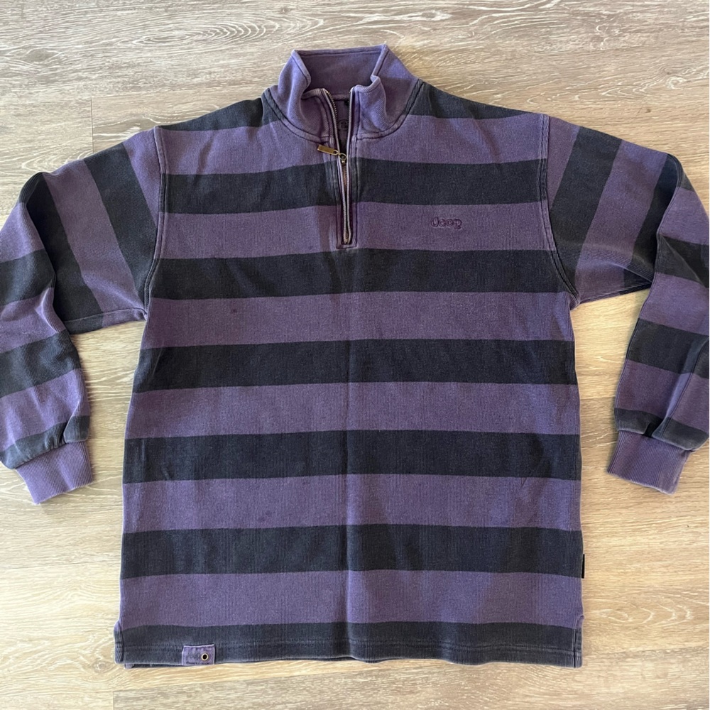 Jeep Purple and Black Striped Half-Zip Sweatshirt